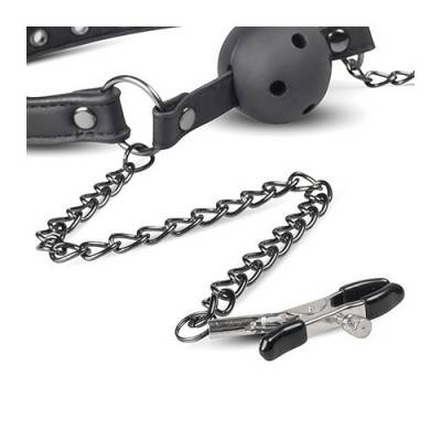Ball Gag - with Holes & Nipple Clamps (ET-7) Top View