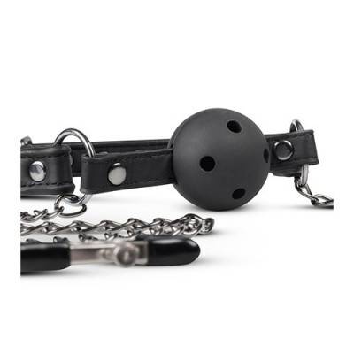 Ball Gag - with Holes & Nipple Clamps (ET-7) Front View