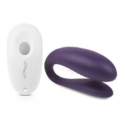We-Vibe Unite Couples Vibrator - Purple Side View with Charging Station