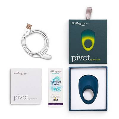 We-Vibe Pivot Vibrating Penis Ring - Blue Unboxed View with Charger