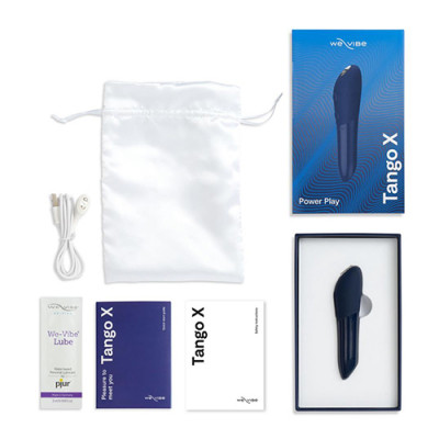 We-Vibe Tango X - Midnight Blue Unboxed View with Charger