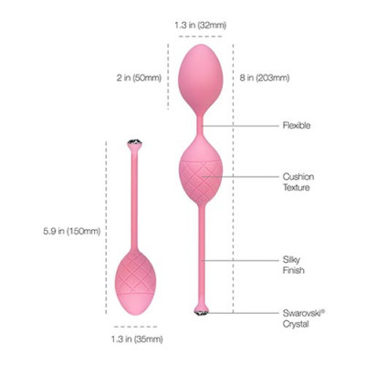 Pillow Talk Frisky Kegel Balls - Pink Unboxed Dimensions View